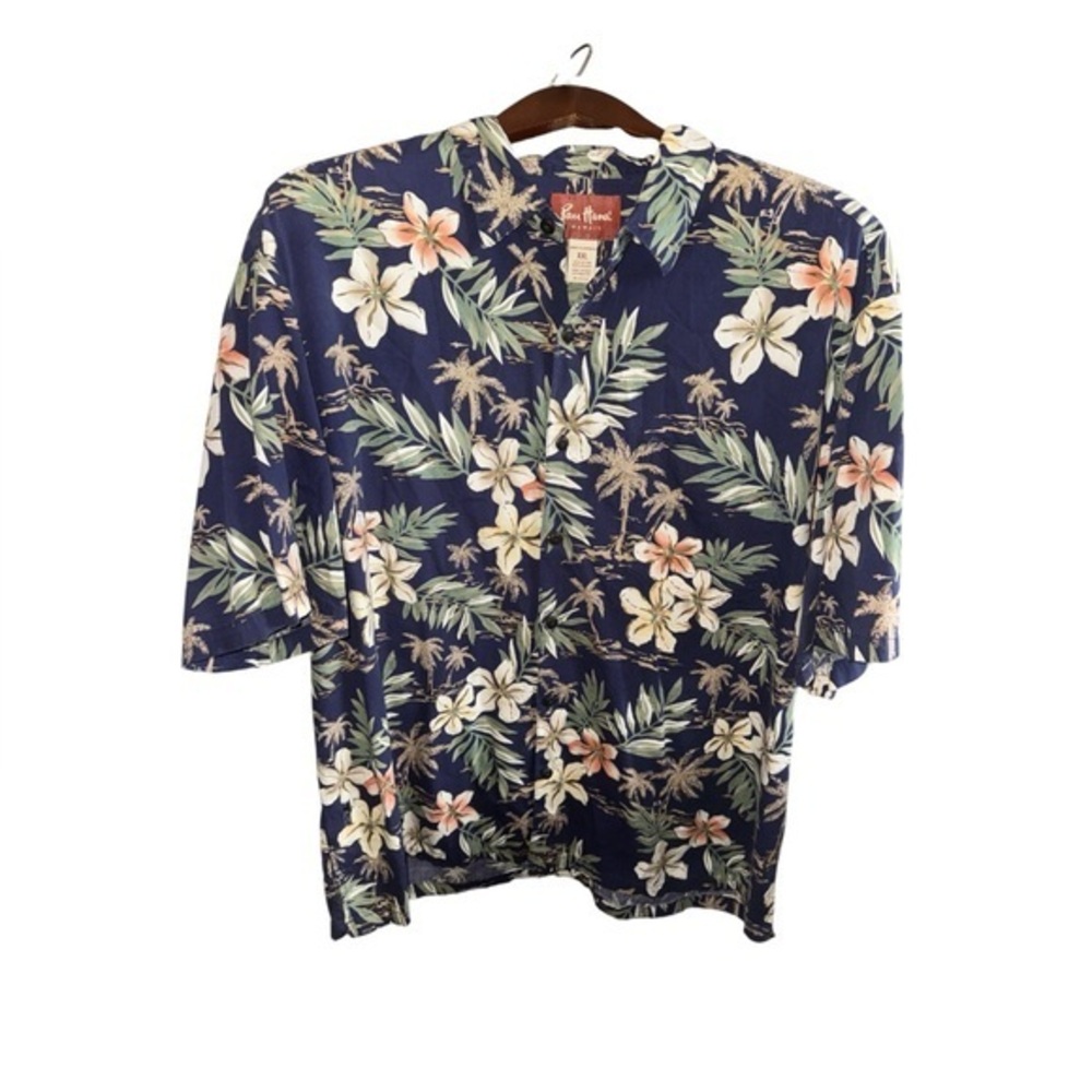 Pau Hana Hawaii Navy Tropical Floral Shirt Size XXL Resort Beach Casual Shirt